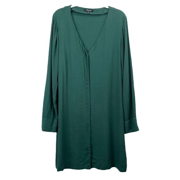 MADEWELL Long Sleeve Button Front Novel Dress‎ Sz L emerald green - Picture 3 of 7